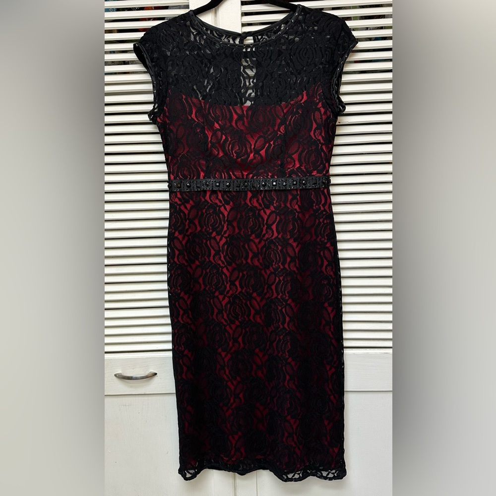 Together Red With Black Lace Overlay Dress Size XS (2-4)